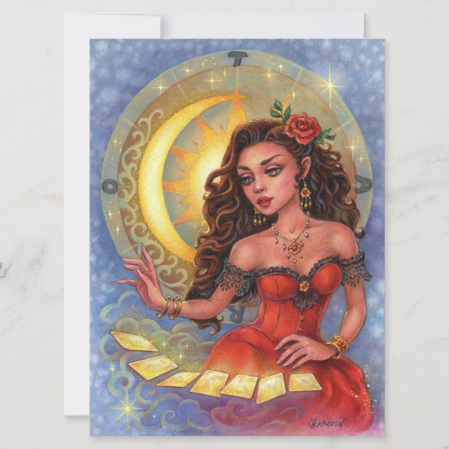 Tarjeta de arte de fantasía de Chica gitano zodiac (Anverso)