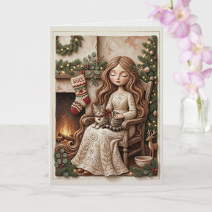 Tarjeta de arte de fantasía de doncella gatuna inv