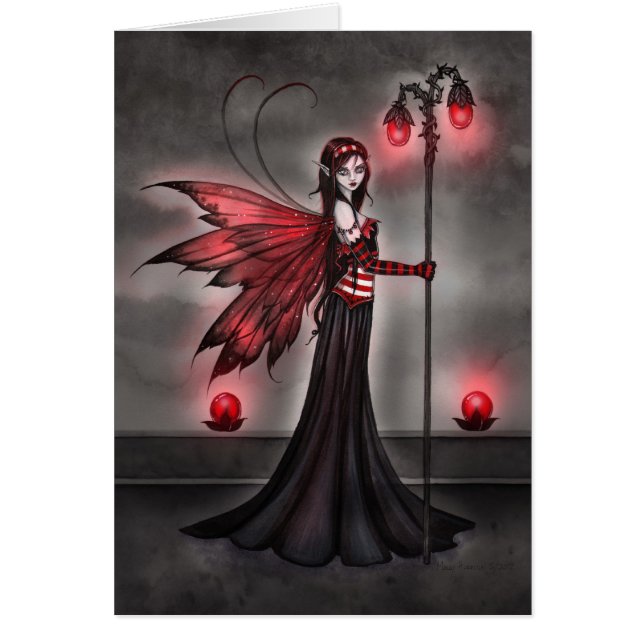 Tarjeta de Arte de Fantasía de Hada Rubí Gótica (Frente)