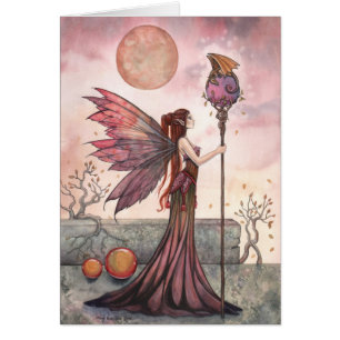 Tarjeta de arte de fantasía de hada y dragón
