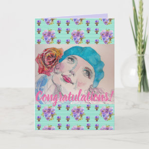 Tarjeta de arte de felicitaciones florales de rosa