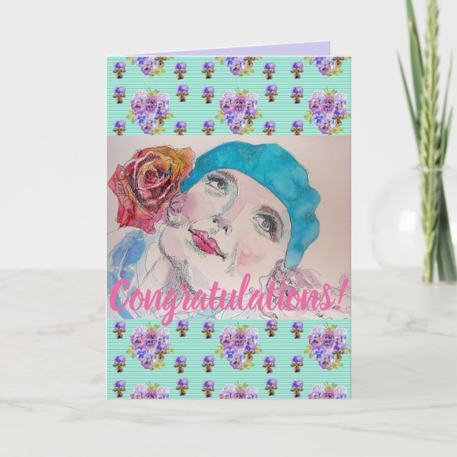 Tarjeta de arte de felicitaciones florales de rosa (Anverso)