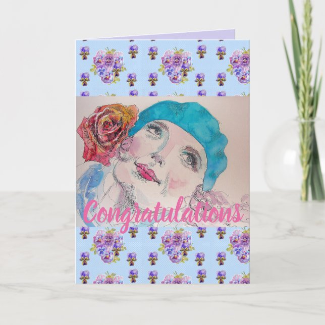 Tarjeta de arte de felicitaciones florales de rosa (Anverso)