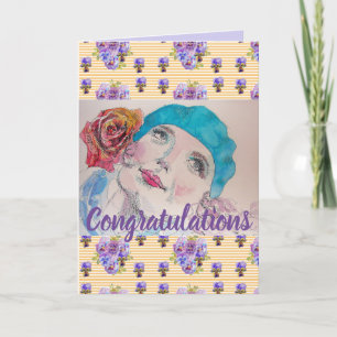 Tarjeta de arte de felicitaciones florales de rosa