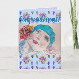 Tarjeta de arte de felicitaciones florales de rosa