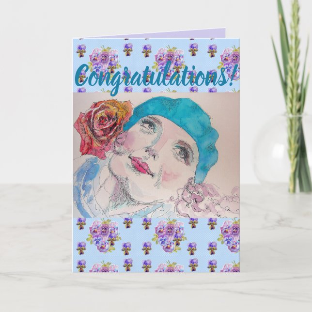 Tarjeta de arte de felicitaciones florales de rosa (Anverso)