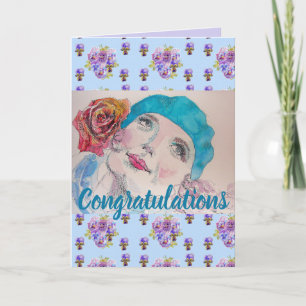 Tarjeta de arte de felicitaciones florales de rosa