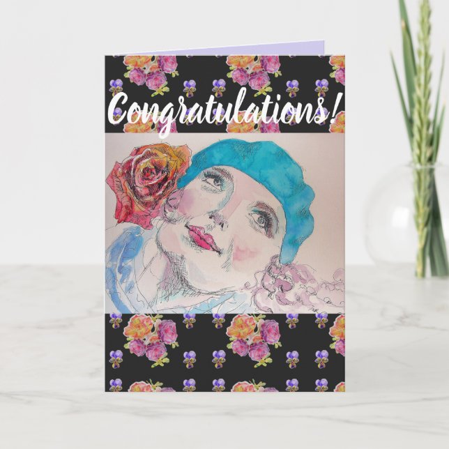 Tarjeta de arte de felicitaciones florales de rosa (Anverso)