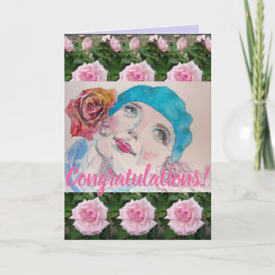 Tarjeta de arte de felicitaciones florales de rosa