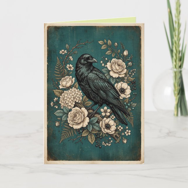 Tarjeta de arte de flores boho cuervo místico (Anverso)