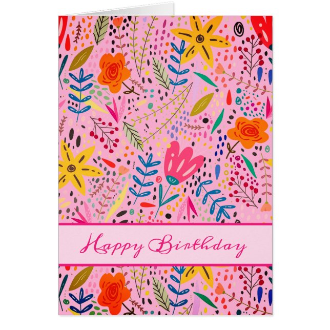 Tarjeta de arte de flores de cumpleaños feliz (Frente)