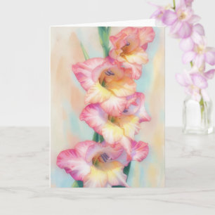Tarjeta de arte de flores de gladiolo rosa para am