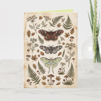 Tarjeta de arte de flores y follaje de polillas mí