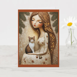 Tarjeta de Arte de Gata de Navidad Caprichosa Donc