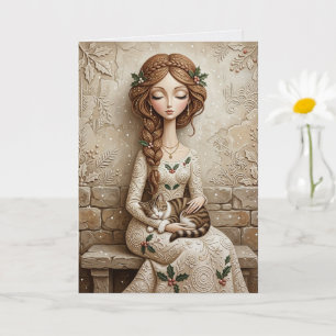 Tarjeta de Arte de Gata de Navidad Caprichosa Donc