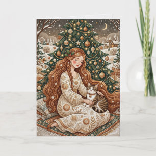 Tarjeta de Arte de Gata de Navidad Caprichosa Donc