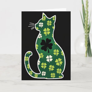 Tarjeta de arte de gato de la suerte con trébol