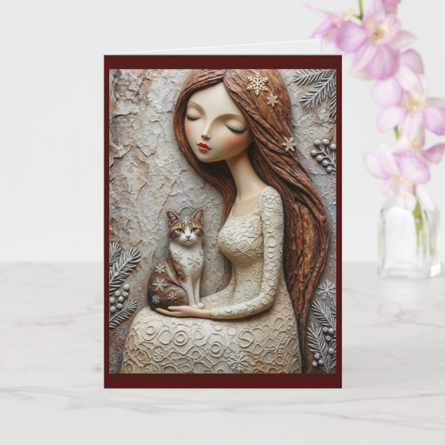Tarjeta de Arte de Gato de Navidad Caprichoso Donc (Orquídea)
