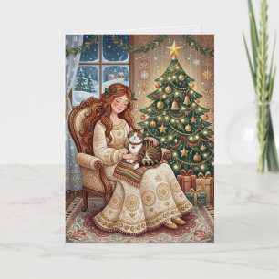 Tarjeta de Arte de Gato de Navidad Caprichoso y Do