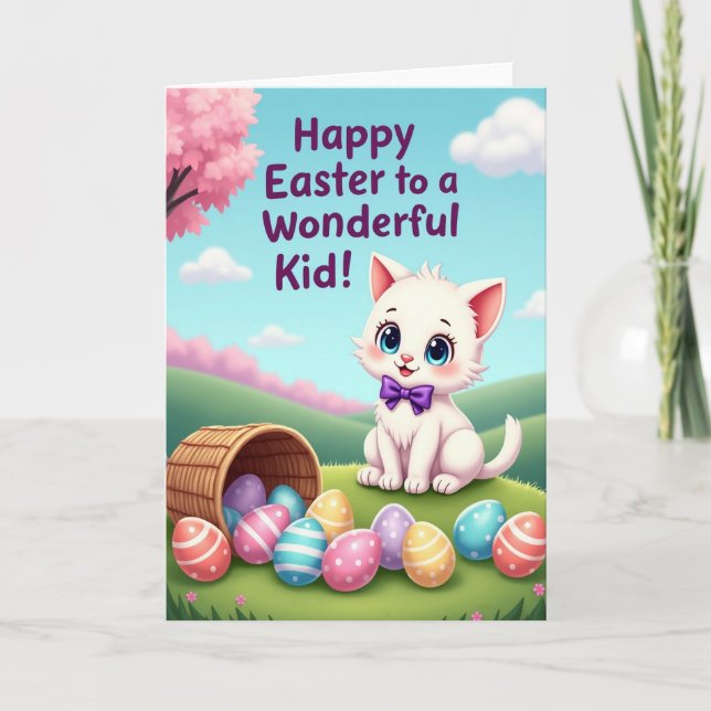 Tarjeta de arte de gato de Pascua de oro falso (Anverso)