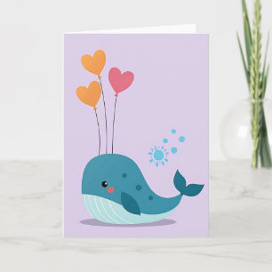 Tarjeta de arte de globo de ballena alegre