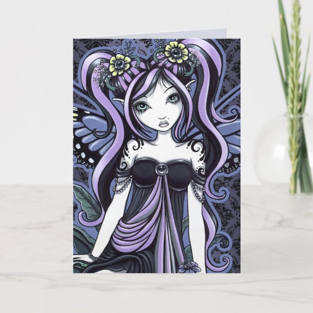 Tarjeta de arte de hadas "Cassandra" violeta marip (Anverso)