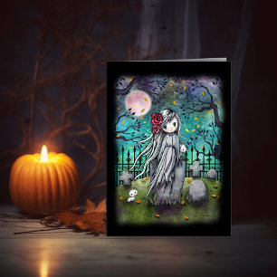 Tarjeta de Arte de Halloween del Pequeño Fantasma 