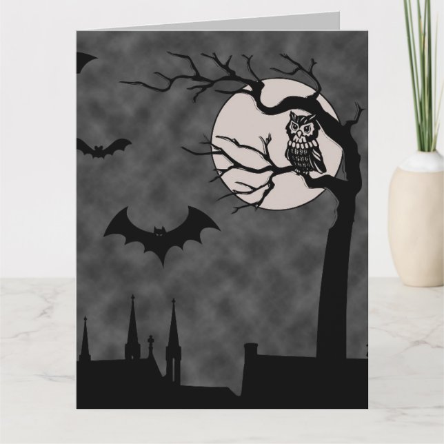 TARJETA DE ARTE DE HALLOWEEN GOTHIC BATS MOON SPOO (Anverso)