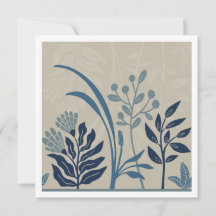 Tarjeta de arte de jardín botánico azul folk encan