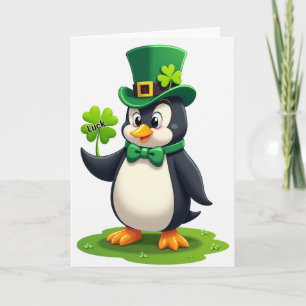 Tarjeta de arte de la suerte del trébol de pingüin