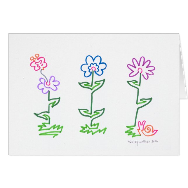 Tarjeta de arte de línea de flores (Anverso (Horizontal))