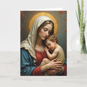 Tarjeta de arte de madre e hijo Crimson Teal