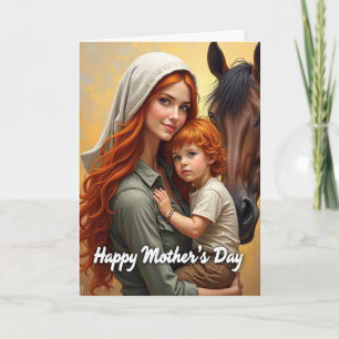 Tarjeta de arte de madre e hijo pelirrojos