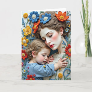 Tarjeta de arte de madres florales abrazo