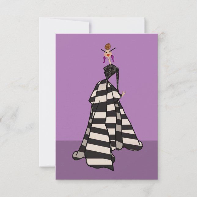 Tarjeta de arte de moda femenina con rayas blancas (Anverso)