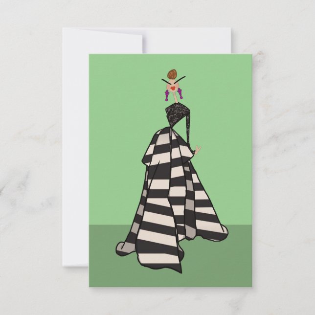 Tarjeta de arte de moda femenina con rayas blancas (Anverso)