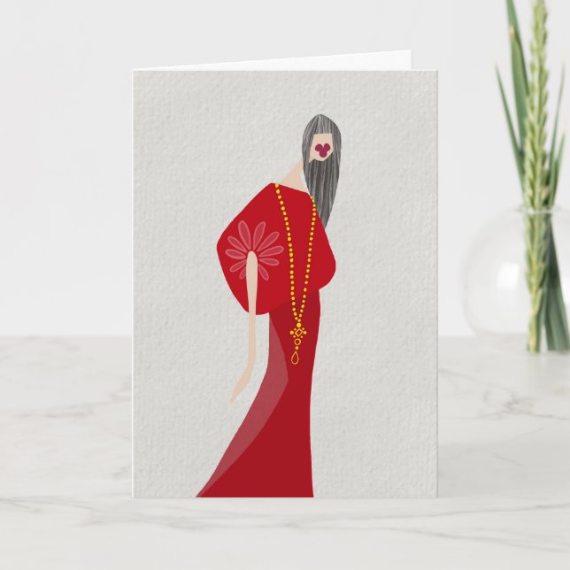 Tarjeta de arte de moda glamour estilo mujer roja  (Anverso)