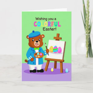 Tarjeta de arte de oso de Pascua colorido