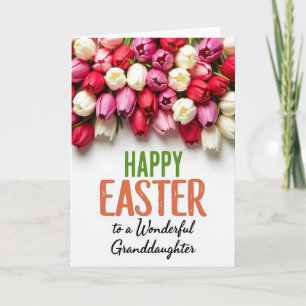 Tarjeta de arte de Pascua para nieta con tulipanes