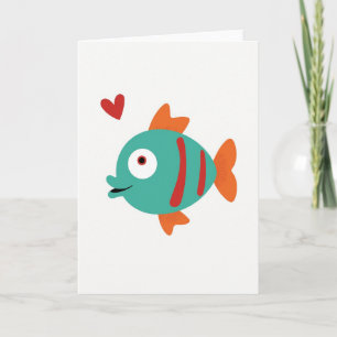 Tarjeta de arte de pez azul verdoso con corazón