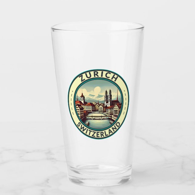 Tarjeta de arte de viajes Zurich Suiza Ilustracion (Anverso)