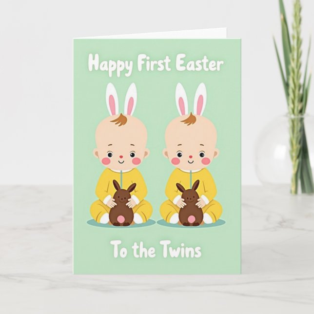 Tarjeta de arte del conejo de Pascua gemelo (Anverso)