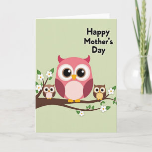 Tarjeta de arte del día de la madre de búho rosa