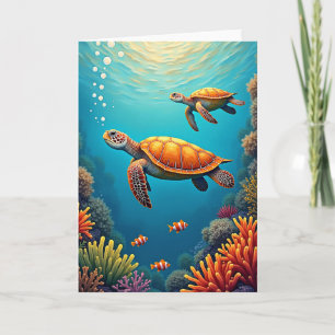 Tarjeta de arte del día de la madre de tortuga mar