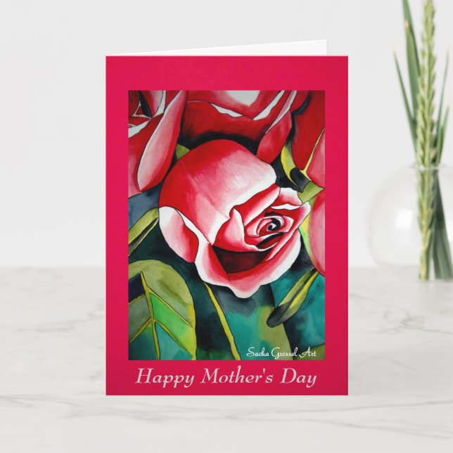 Tarjeta de arte del Día de la Madre Rosa con poema (Anverso)