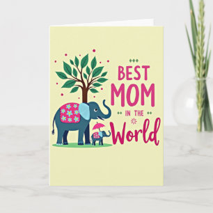 Tarjeta de arte del día de las mamás elefante teal