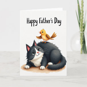 Tarjeta de arte del Día del Padre Pájaro en Gato