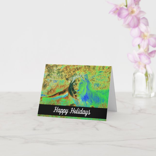 Tarjeta de arte del león de Happy Holidays (Orquídea)