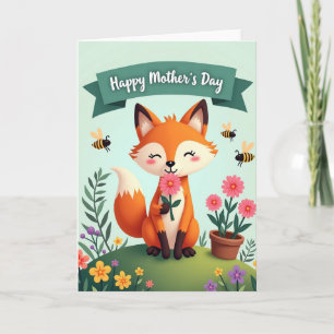 Tarjeta de arte del zorro del día de la madre dulc