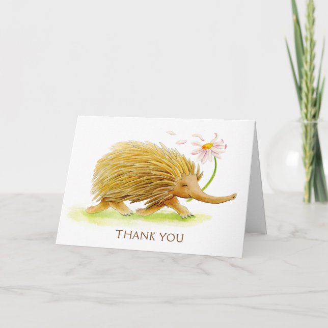 Tarjeta de arte Echidna whimsy animal acuarcolor (Anverso)